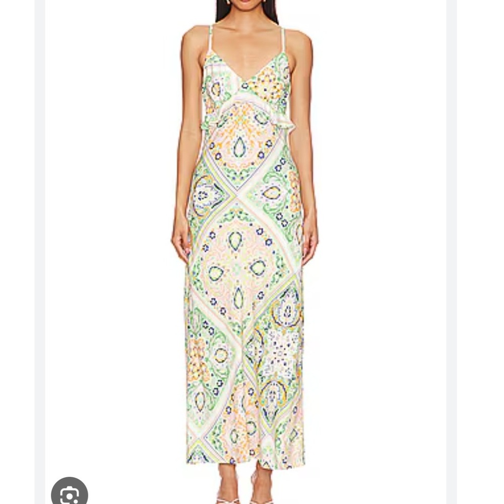 Sanctuary Spring Favorite Slip Dress Scarf Paisley Yellow Green Small NEW Beach